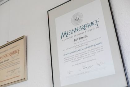 Kai Hansen KFZ-Meisterbetrieb in Büdelsdorf Schleswig-Holstein über uns 02 Meisterbrief